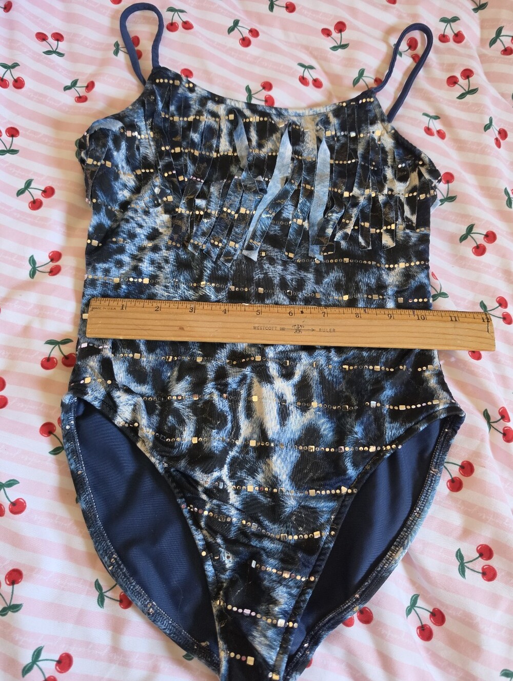Fringe One-Piece Swimsuit in Navy and Silver